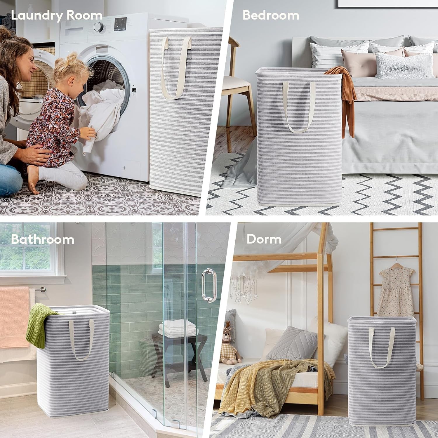 2-Pack 80L Freestanding Laundry Hamper, Collapsible, Easy Carry Extended Handles, Grey