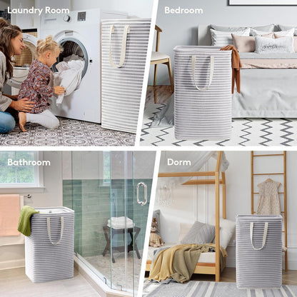 2-Pack 80L Freestanding Laundry Hamper, Collapsible, Easy Carry Extended Handles, Grey