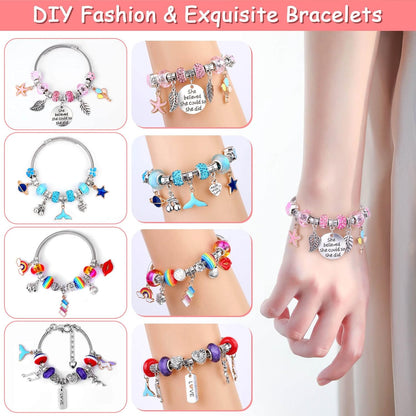 Charm Bracelet Making Kit - Unicorn, Mermaid Themed DIY Jewelry Set with Beads 180Pcs