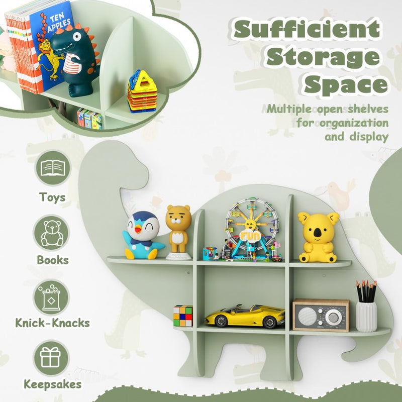2-Tier Floating Bookshelf Featuring Dinosaur Design for Children