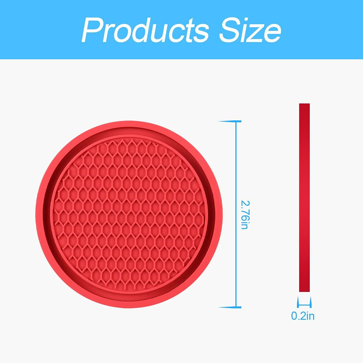Universal Non-Slip Car Cup Holder Coasters - 4 Pack, 2.75 Inch Diameter, Durable Accessory for Most Vehicle Interiors (Red)