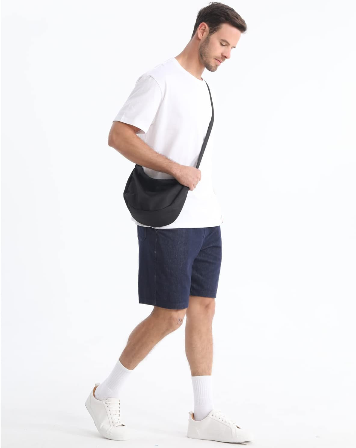 Trendy Mini Crescent Sling Crossbody Bag for Men and Women, Lightweight Nylon with Adjustable Strap and Dual Zippers