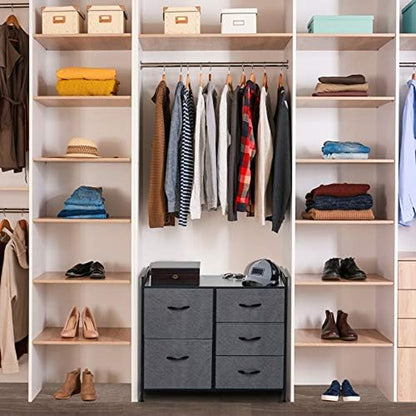 Fabric Dresser with 5 Drawers - Dresser for Bedroom - Wide Dresser Storage - Organizer Unit with Wood Top & Easy Pull Handle for TV Stand, Closet, Living Room, Nursery Room & Dorm - Dark Grey