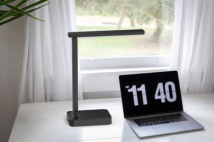 LED Desk Lamp,  Desk Light with 1 USB Charging Port and 2 AC Power Outlet, 3 Lighting Modes, 3 Level Brightness,1H Timer, Touch Control (Black)
