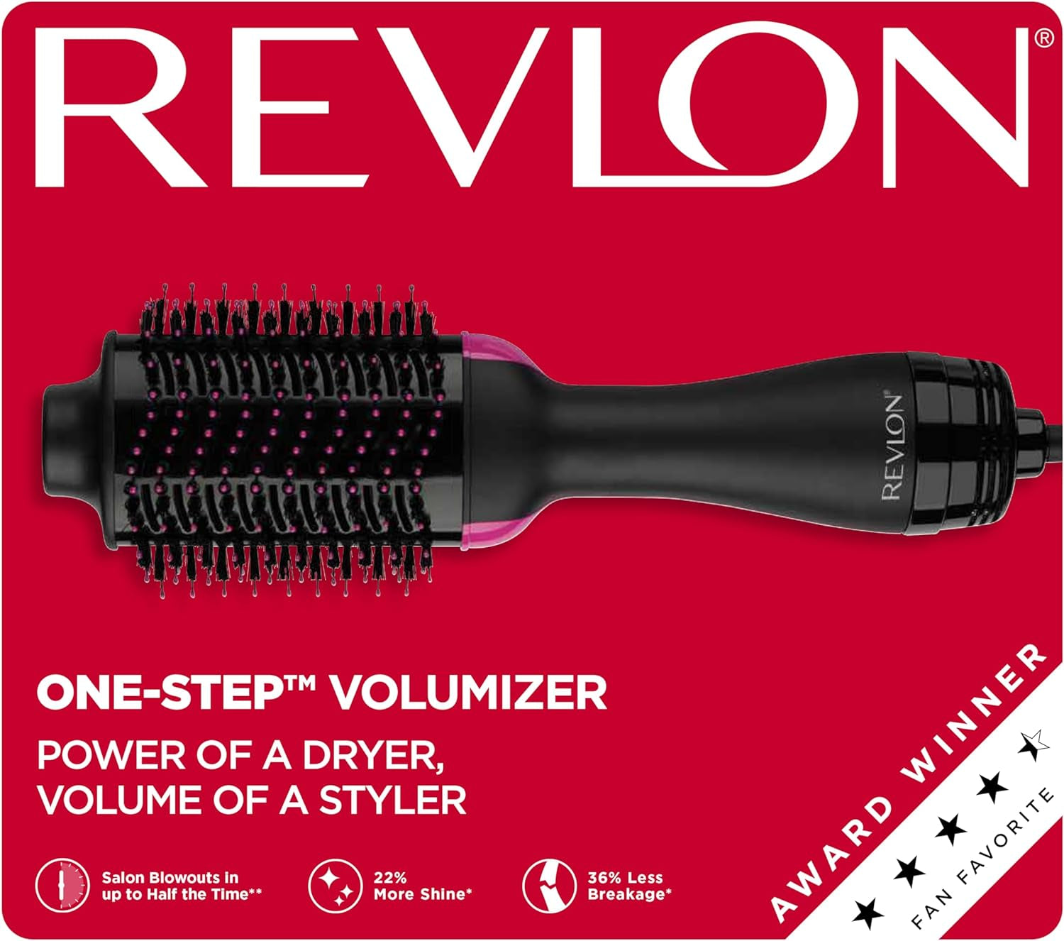 Tourmaline Ionic Technology One-Step Volumizer and Hair Dryer with Hot Air Brush, Multiple Heat Settings, and Reduced Frizz - Black