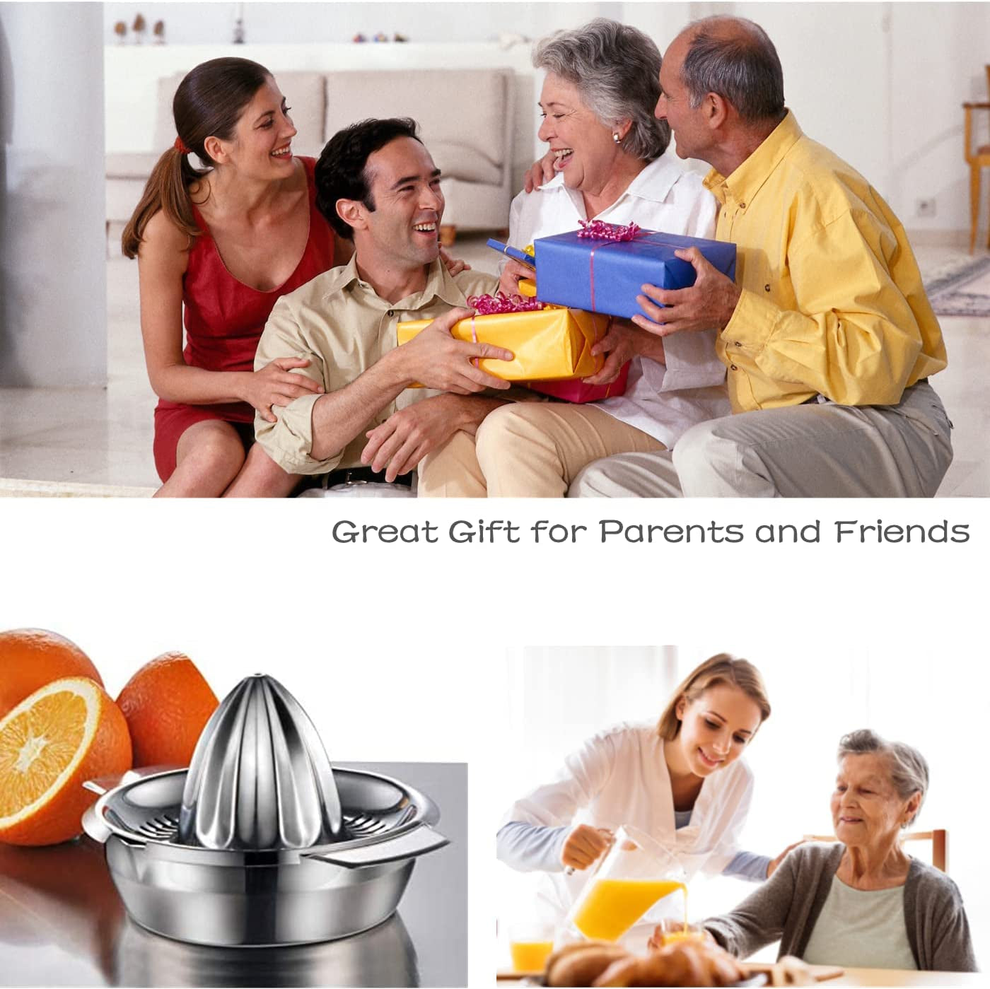Manual Stainless Steel Citrus Juicer with Juice Strainer and 12 OZ Bowl, Dishwasher Safe, Heavy Duty, Anti-Rust Design