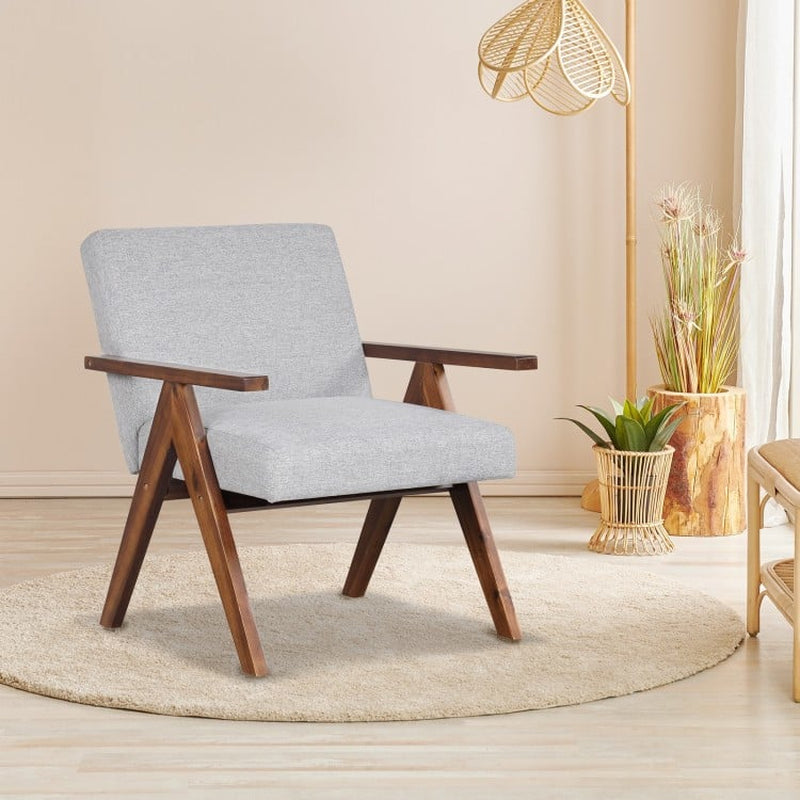 Contemporary Linen Fabric Accent Chair with Durable Solid Acacia Wood Frame