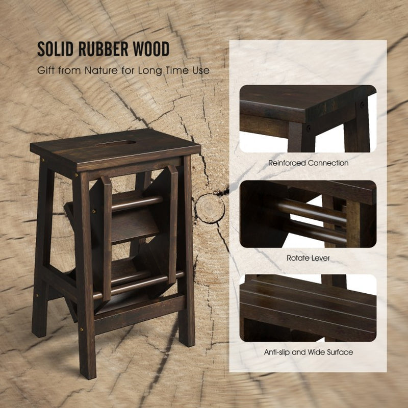 Multi-Functional Rubber Wood Step Stool with Ergonomic Handle