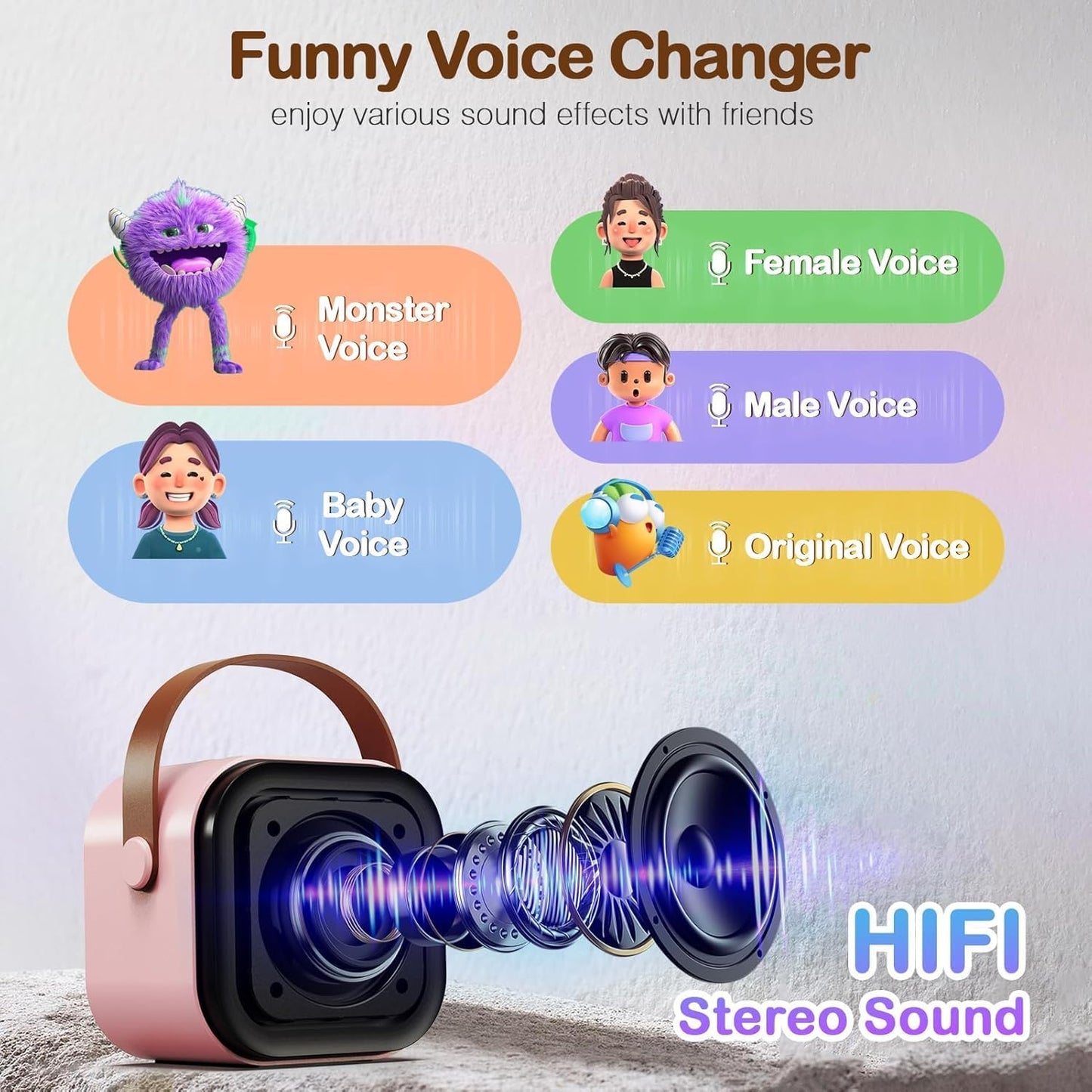Mini Portable Karaoke Machine- Dual Wireless Microphones and LED Lights, for Ages 4+