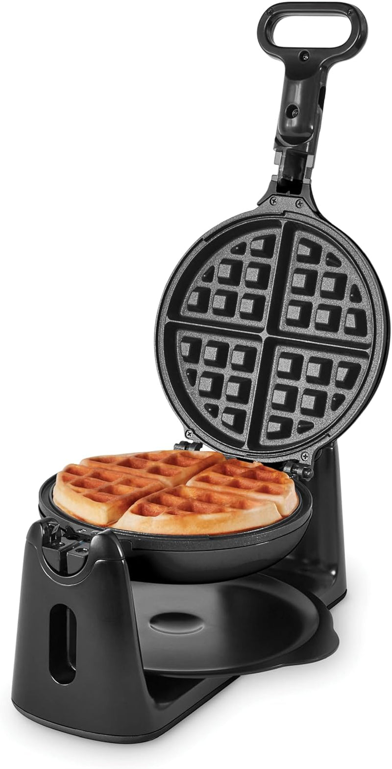 Belgian Waffle Maker with Rotating Design – 1” Thick Nonstick Waffle Iron for Quick Heat-Up, Ideal for Families and Kids (Black)