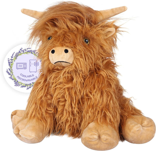 Microwavable Highland Cow Plush Toy - Lavender Scented Heating Pad for Cramps, Pain Relief, Stress Relief