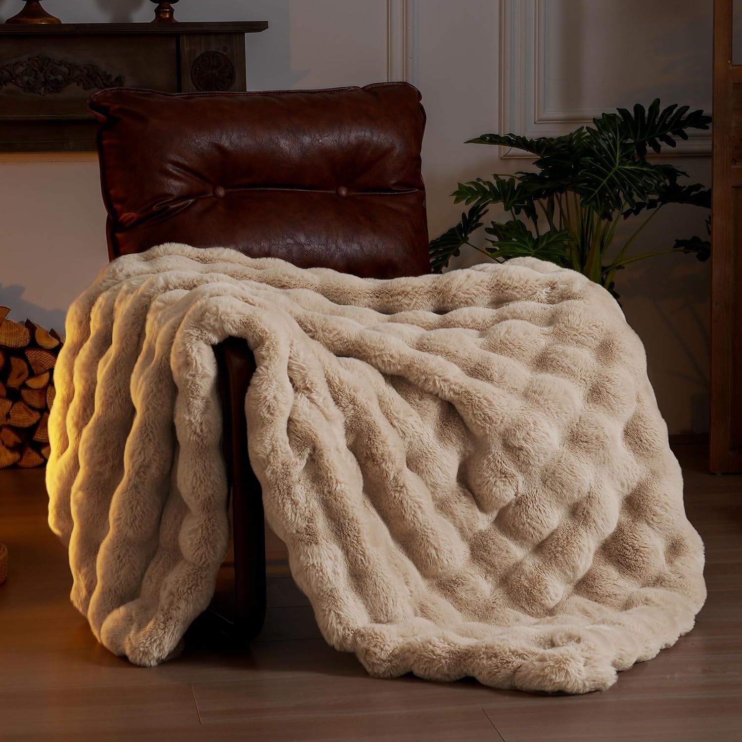 Luxurious Faux Fur Fleece Throw Blanket - Soft, Cozy, and Plush 51x63 Inches in White for Couch, Chair, and Bed