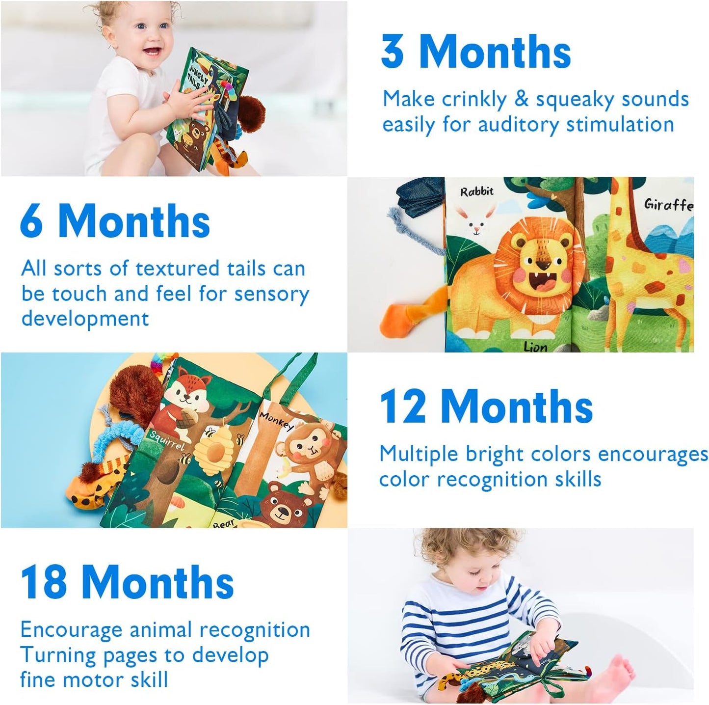 Jungly Tails Touch Feel Crinkle Cloth Book for Infants - Ideal for Newborns Aged 0-12 Months