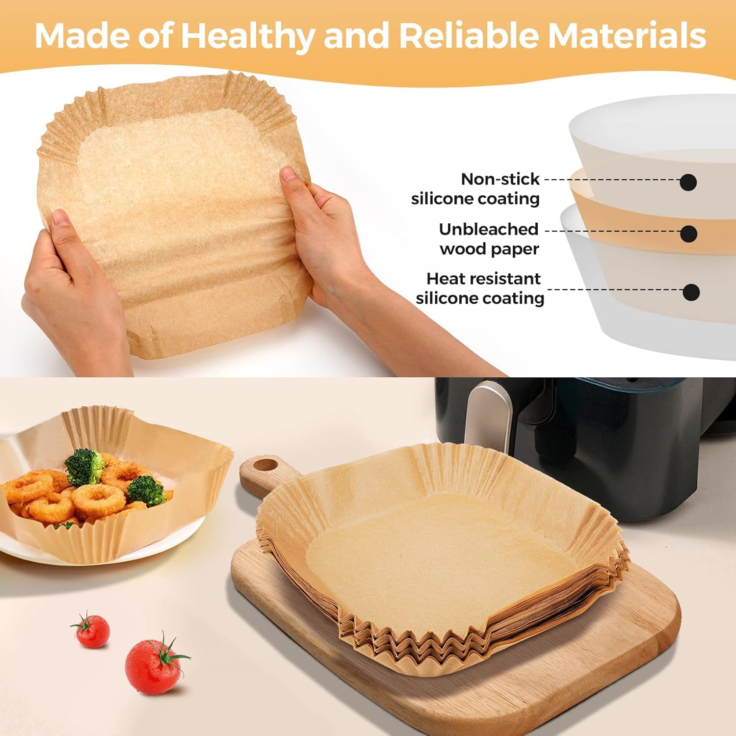 Air Fryer Disposable Liners, 125Pcs 7.9 Inch Square Air Fryer Parchment Paper Liners for 5 to 8 Qt Basket, Food Grade Baking Paper for Microwave Baking Roasting
