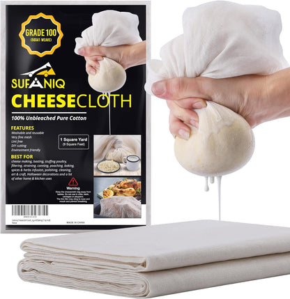 Premium Grade 90 Cheesecloth - 100% Pure Unbleached Cotton, Reusable Ultra Fine Fabric for Straining and Butter Muslin, 9 Sq ft