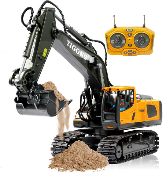 Remote Control Excavator Toy for Boys Ages 4+, RC Construction Vehicle-Metal Shovel, Lights, Sounds, 2.4GHz, 680-Degree Rotation 