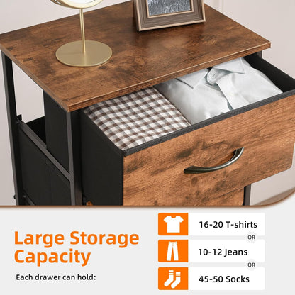 Tall Dresser for Bedroom with 4 Drawers, Storage Organizer Chest of Drawers with Removable Fabric Bins for Living Room Closet Bedside Nursery Laundry Entryway Hallway, Wood Grain Print