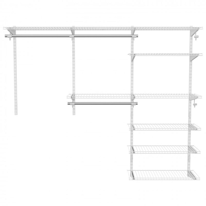 Adjustable Closet Organization System with Shelving and Hanging Rods for 4 to 6 Feet Spaces