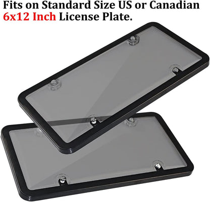 2-Pack License Plate Covers with Screw Caps - Smoked Bubble License Plate Frames and Protectors