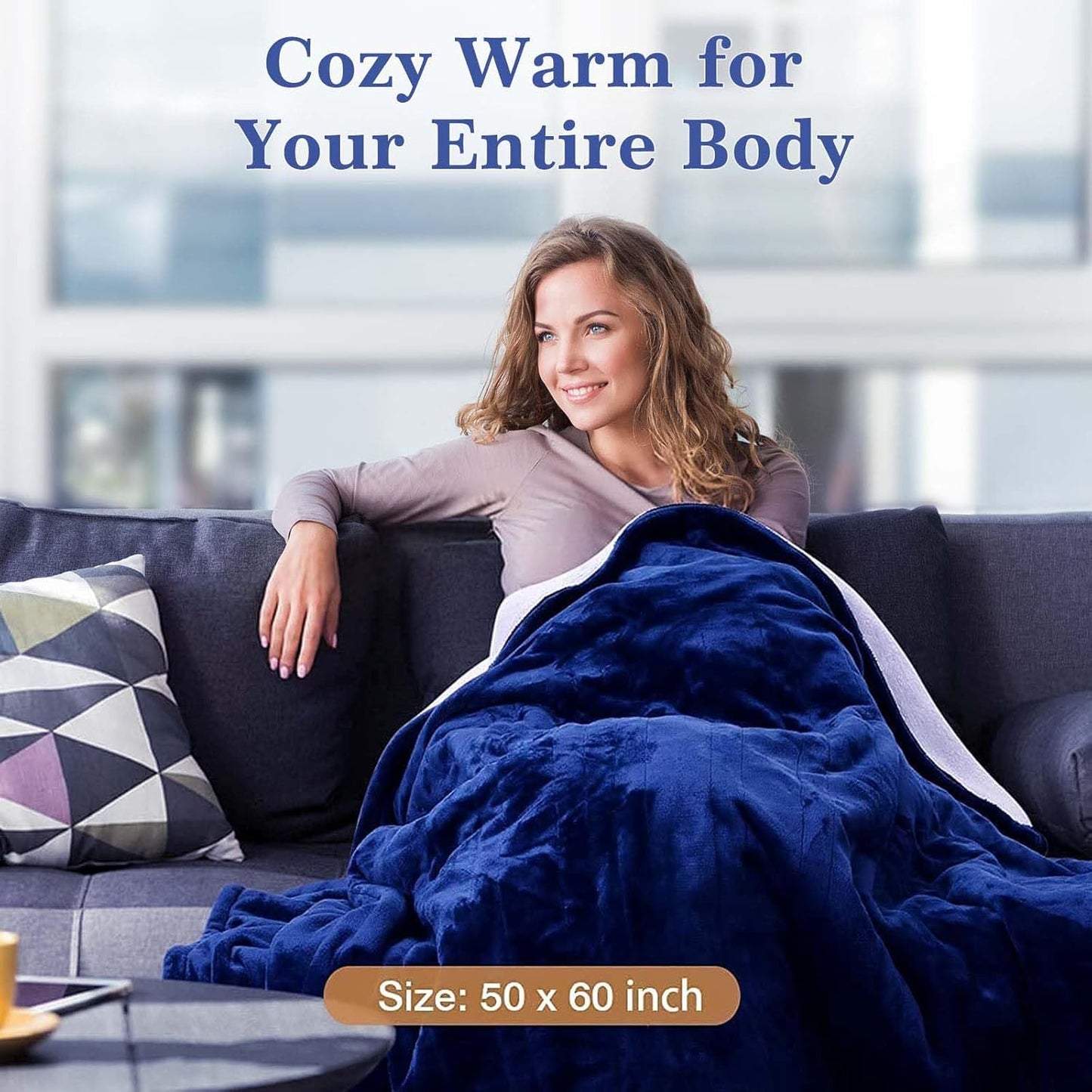 Reversible Electric Heated Blanket - Flannel/Sherpa, Fast Heating with 3 Temperature Settings, 4-Hour Auto Shut-Off, ETL Certified, Machine Washable, 50" x 60