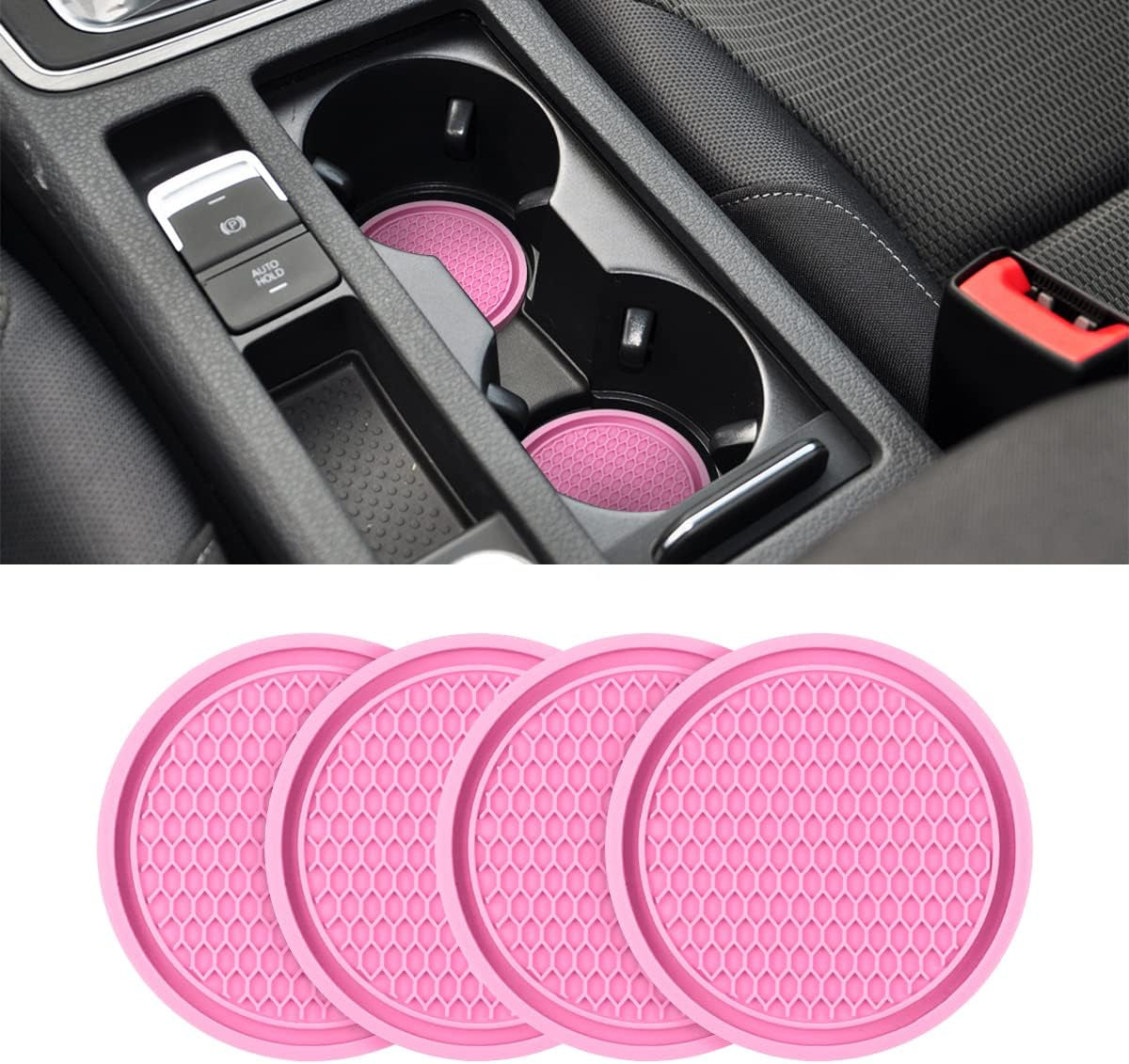 Universal Non-Slip Car Cup Holder Coasters - 4 Pack, 2.75 Inch Diameter, Durable Accessory for Most Vehicle Interiors (Red)