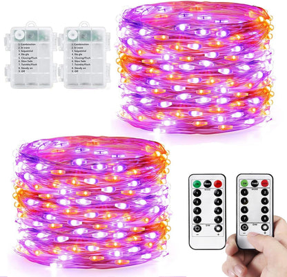 2-Pack Waterproof Battery-Operated Fairy Lights, 66ft with 200 LEDs, Remote Control - 8 Modes and Timer, Copper Wire Twinkle Lights