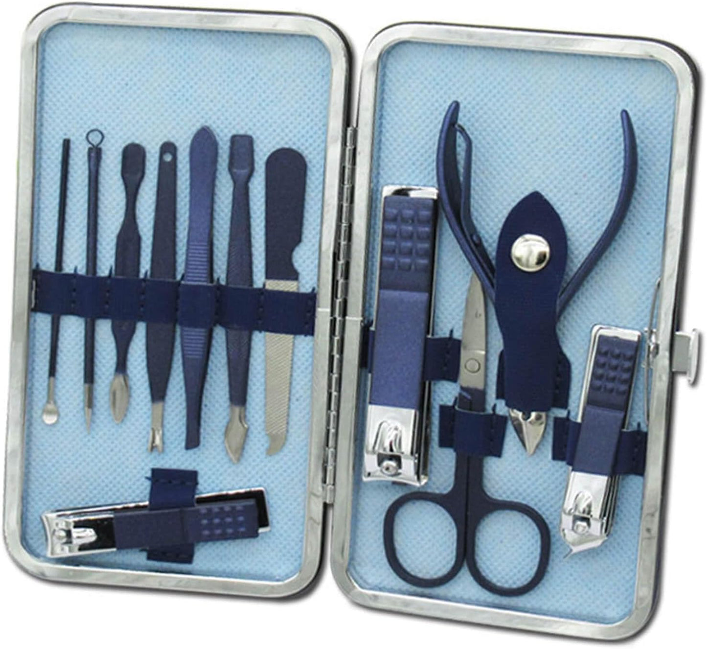 Professional 12-Piece Stainless Steel Manicure and Pedicure Set with Luxurious Travel Leather Case - (Black)