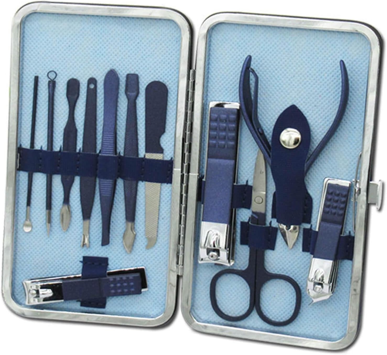 Professional 12-Piece Stainless Steel Manicure and Pedicure Set with Luxurious Travel Leather Case - (Black)