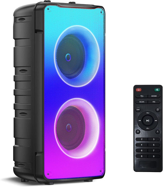 Portable 60W Bluetooth Speakers with Rich Bass, FM Radio, Colorful Lights, TWS Pairing, and 10000mAh Battery 