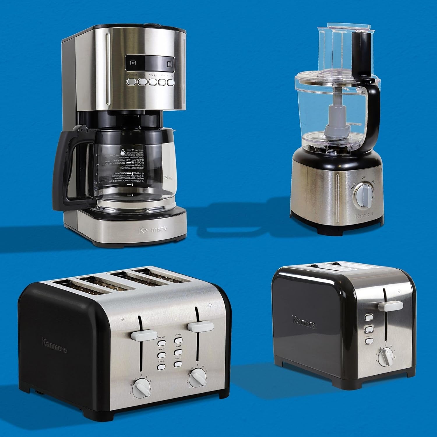 Kenmore Coffee Maker 12 Cup Drip Coffee Machine Reusable Filter Programmable Timer Digital Display Aroma Control Glass Carafe Charcoal Water Filter Regular Bold Stainless Steel and Black