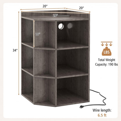 3-Tier Corner Cabinet with Integrated Charging Station for Bedroom Use