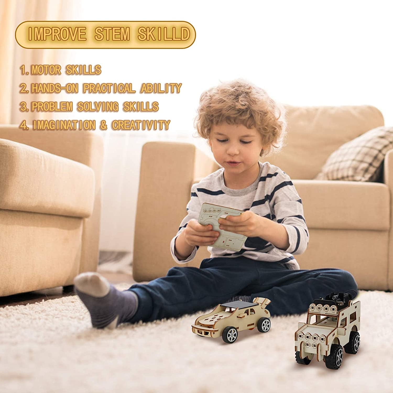 Educational Toys Science Experiment Kits, 3D Wooden Puzzle Models, DIY Solar-Powered Car Projects Ages 8+(Set of 3)