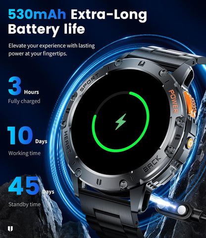Smart Watch - Bluetooth Calling, 1.43" HD AMOLED Fitness Tracker, IP68 Waterproof, 100+ Sports Modes, 530mAh Battery, Heart Rate and Sleep Monitoring