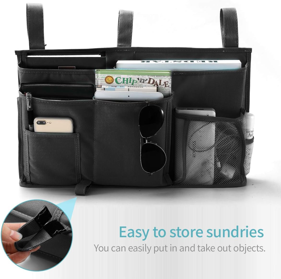 Bunk Bed Organizer with 8 Pockets - Hanging Bedside Caddy Storage Bag, Made of Durable 600D Oxford Cloth (Black)