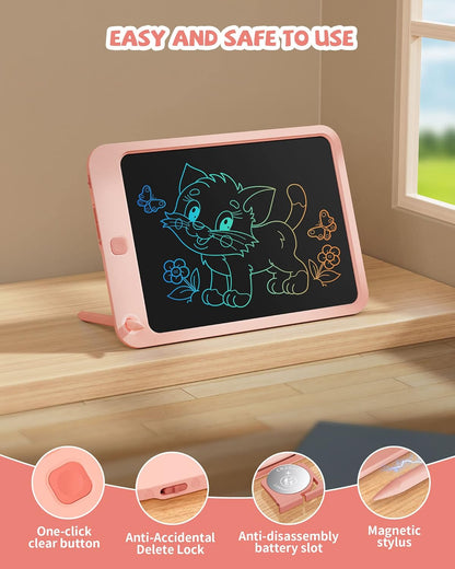 Colorful Doodle Board Drawing Tablet- Children, Memo Board and Drawing Pad-Lanyard, Educational Travel Toy Ages 3+ (Pink)