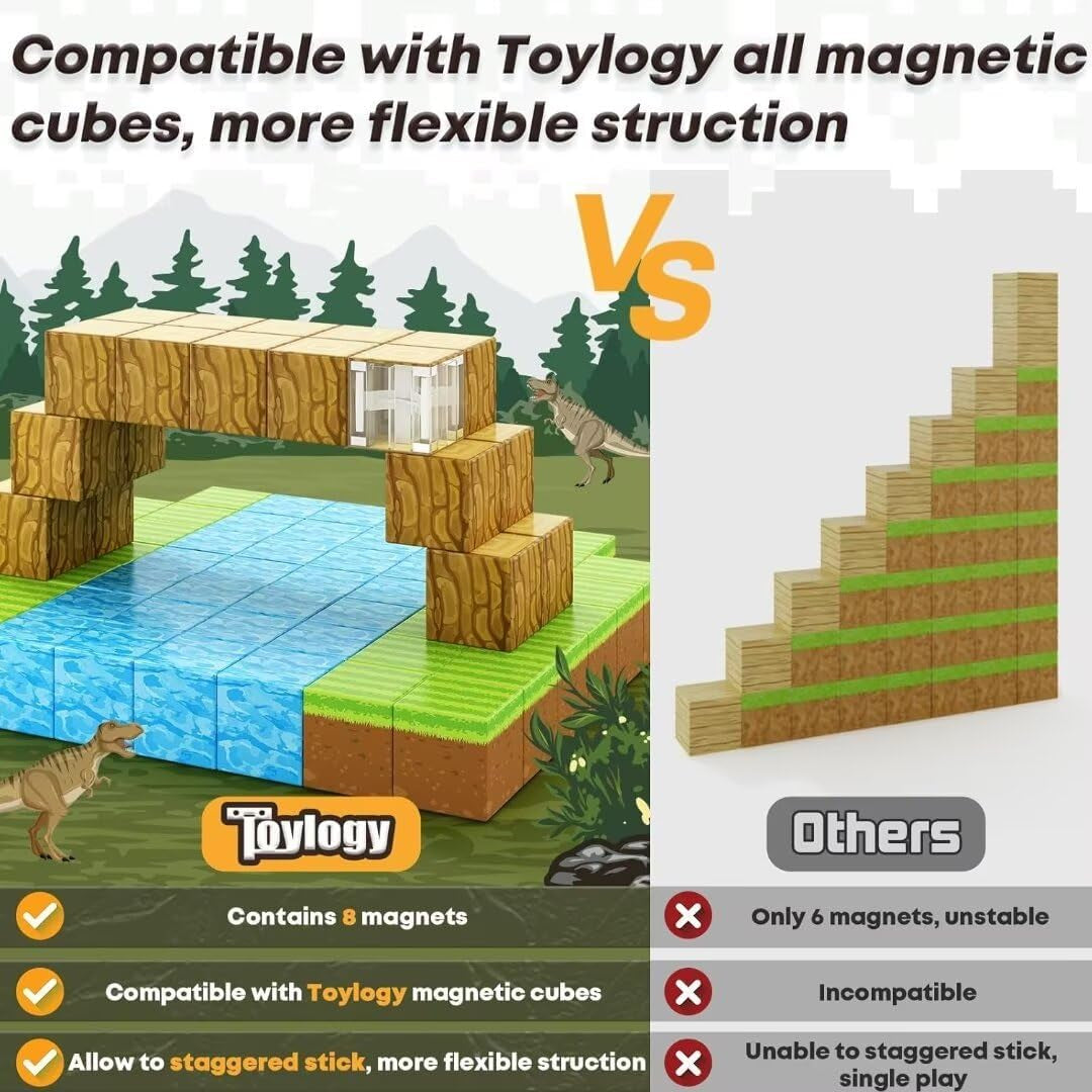 Magnetic Building Blocks - Mine Magnet World Edition, Montessori Magnetic Tiles,Aged 3+, Ideal Sensory Toys