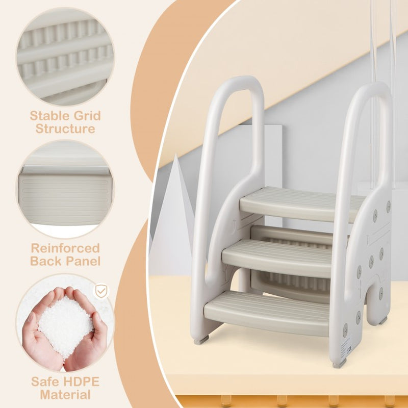 Toddler 3-Step Stool with Safety Handles and Non-Slip Pedals