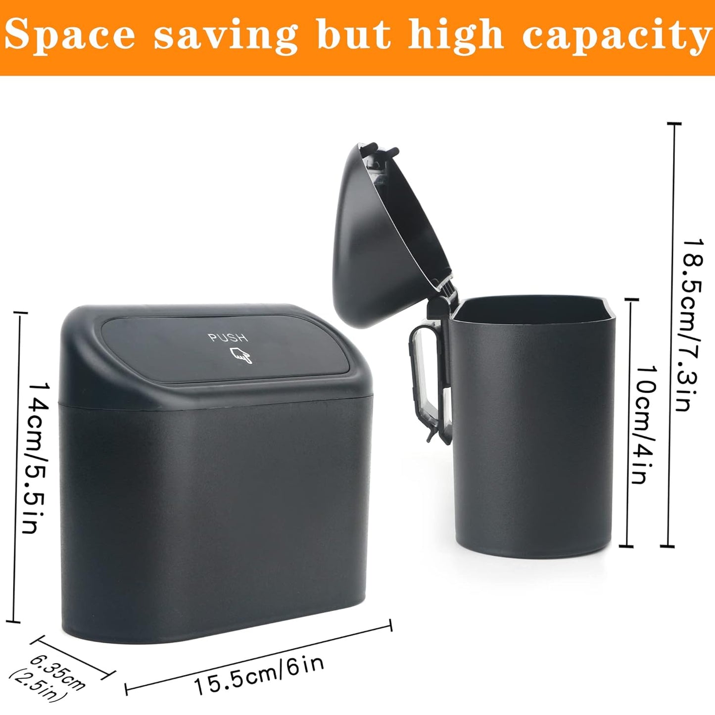 Leakproof Car Trash Can with Lid - Compact Garbage Bin for Vehicle, Office, Kitchen, Home, 40 Trash Bags Included