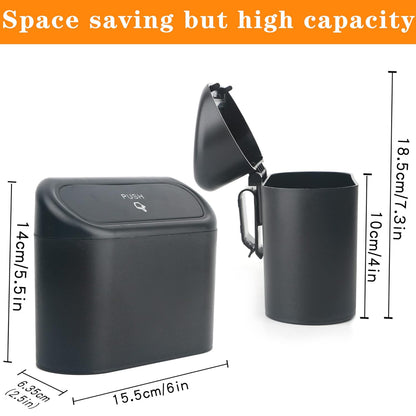 Leakproof Car Trash Can with Lid - Compact Garbage Bin for Vehicle, Office, Kitchen, Home, 40 Trash Bags Included