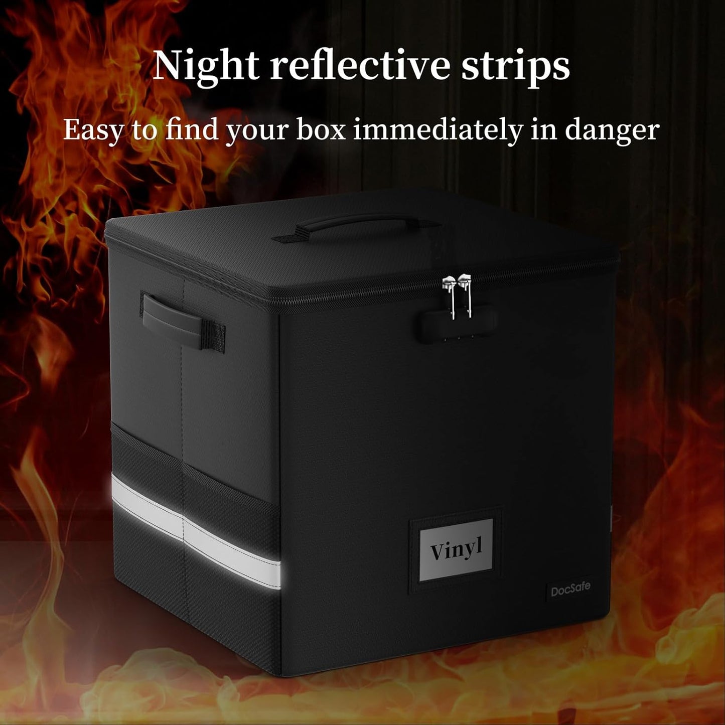 Vinyl Record Storage Box-Lock, Fireproof, Water-Resistant Organizer-100+12-Inch Singles, Collapsible Crate, Lid, Handles 