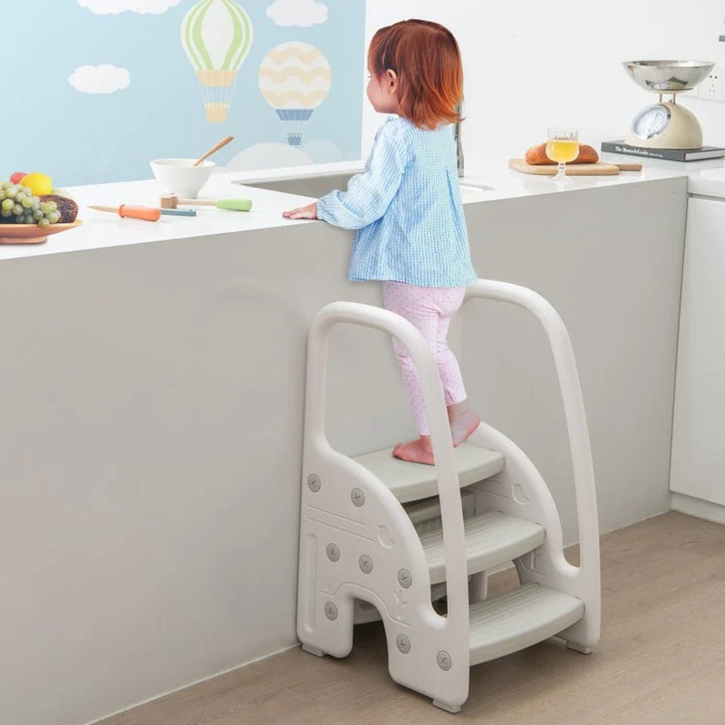 Toddler 3-Step Stool with Safety Handles and Non-Slip Pedals