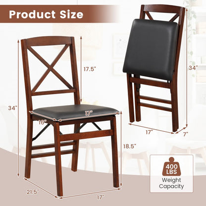 Set of Two Heavy-Duty Folding Dining Chairs with Padded Seats and 400 lbs Weight Capacity