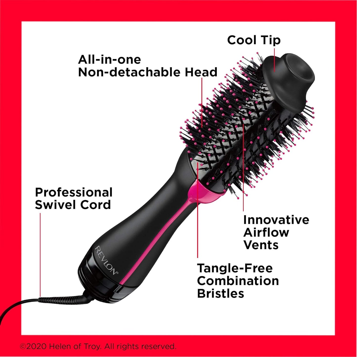 Tourmaline Ionic Technology One-Step Volumizer and Hair Dryer with Hot Air Brush, Multiple Heat Settings, and Reduced Frizz - Black