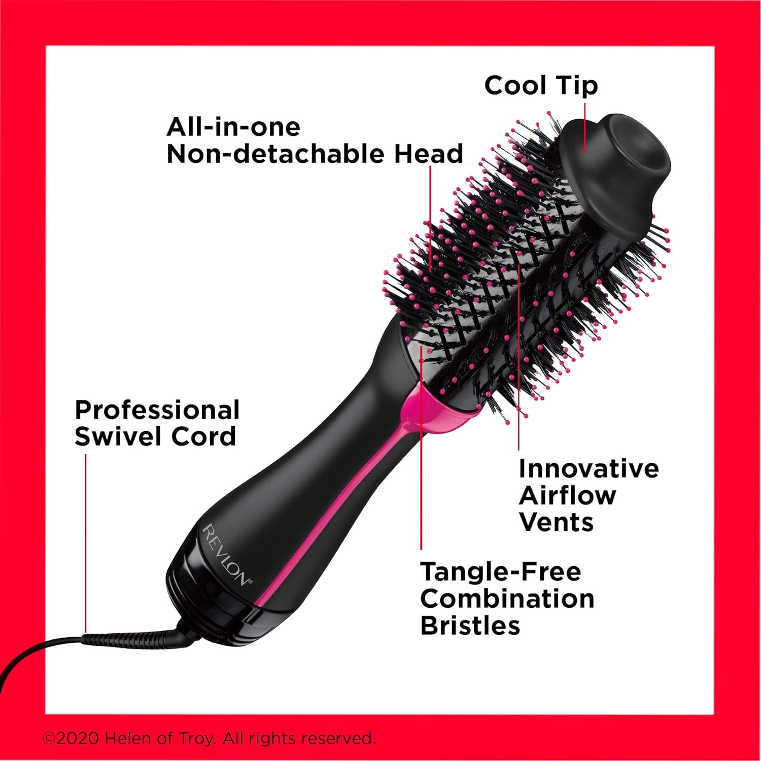 Tourmaline Ionic Technology One-Step Volumizer and Hair Dryer with Hot Air Brush, Multiple Heat Settings, and Reduced Frizz - Black