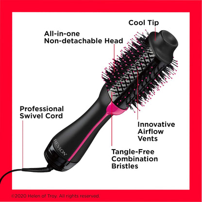 Tourmaline Ionic Technology One-Step Volumizer and Hair Dryer with Hot Air Brush, Multiple Heat Settings, and Reduced Frizz - Black