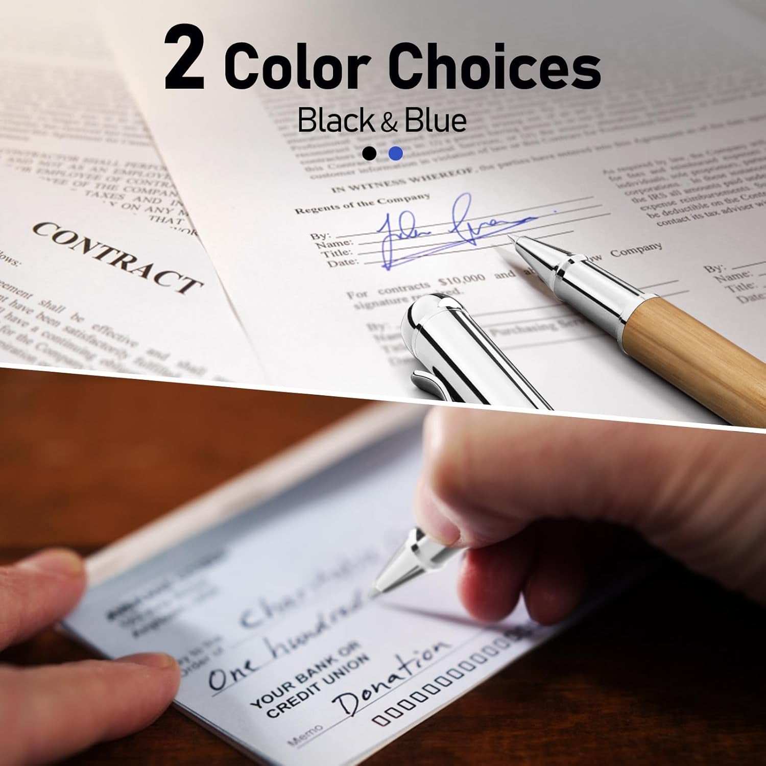 Luxury Rollerball Pen Set, Extra 2 Ink Refills(1 Black & 1 Blue), Fancy Writing Pen Nice Office Gift for Men, Professional, Executive, Cool Wooden Pen for Journaling - White Oak