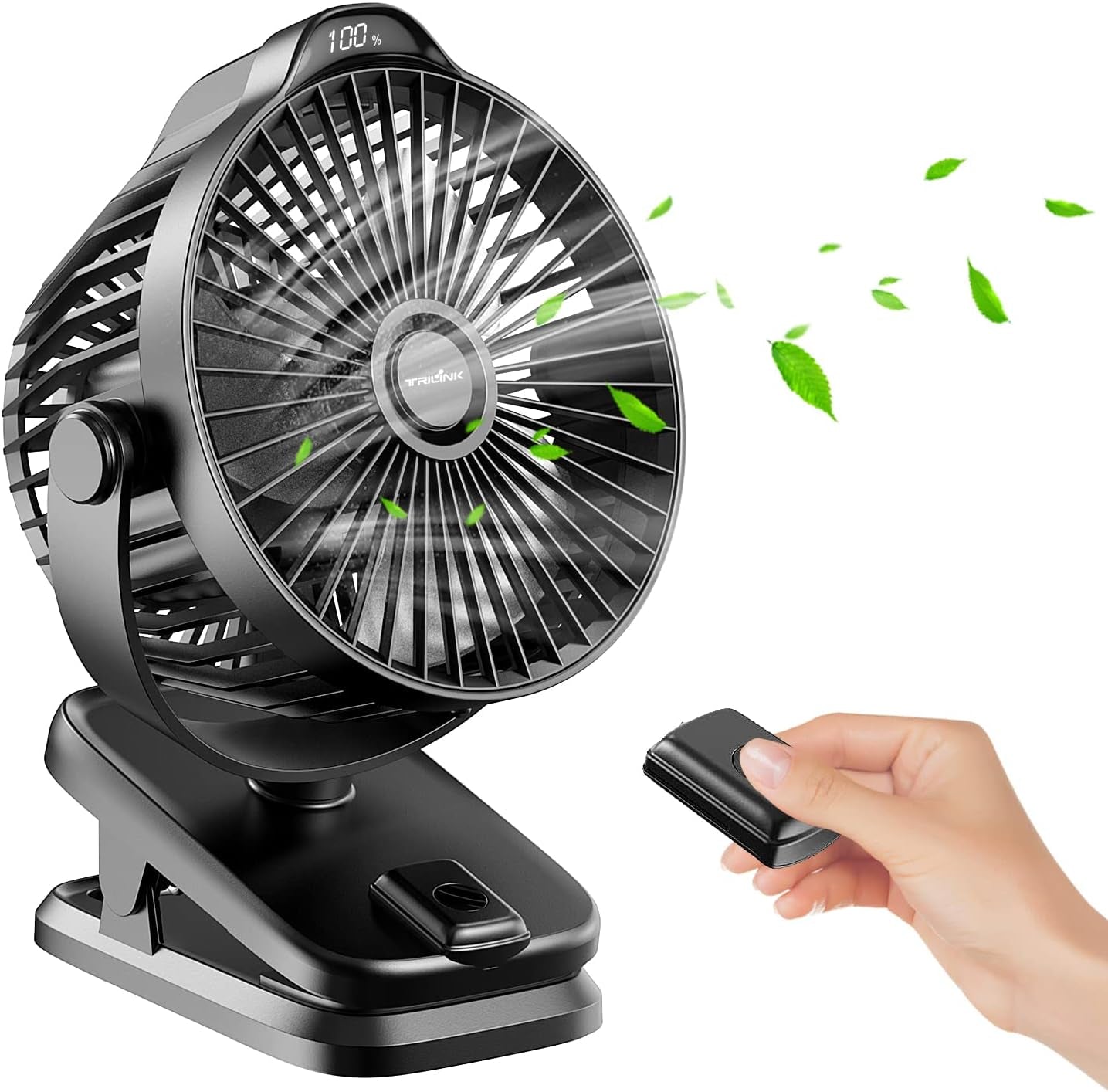 Portable Rechargeable Mini Desk Fan with Remote Control | 8000mAh Battery | 5 Speed Settings | 5-Inch Clip-On Fan