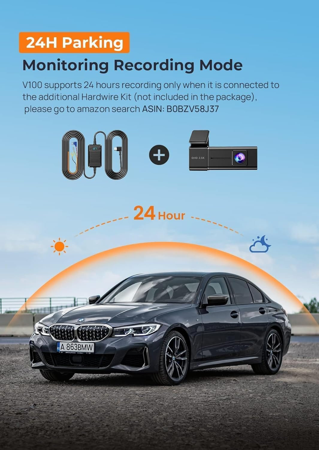 2.5K WiFi Dash Cam with Night Vision, G-Sensor, Loop Recording, and 24-Hour Parking Mode - Includes Free 32GB SD Card, Up to 256GB