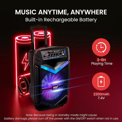 Portable Bluetooth PA Speaker System - 600W Rechargeable Outdoor Speaker -10” Subwoofer, 1” Tweeter, Recording , Microphone , Party Lights, USB/SD Radio 