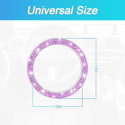 Crystal Rhinestone Engine Start Ring Decals - 2 Pack Push Start Button Covers, Key Ignition Knob Accessories, Sparkling Car Interior Decor for Women (Purple)